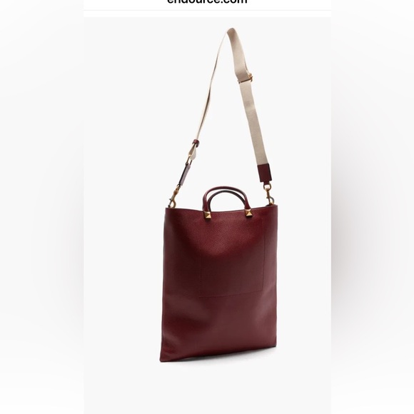NWT VALENTINO  Burgundy Grained-Leather Tote Bag/ Crossbody - Picture 3 of 16